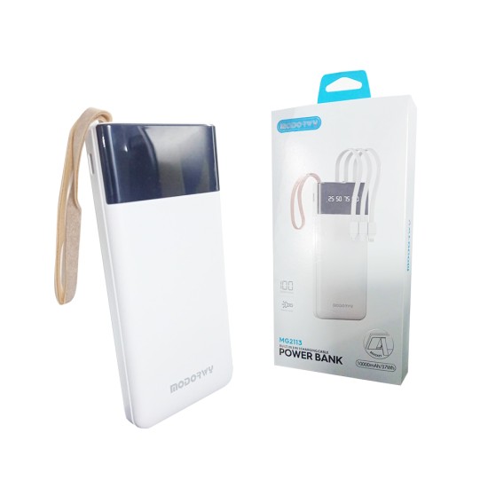 Power Bank 3 in 1 Modorwy MG2113 Cabos Embutidos 10000mAh Branco